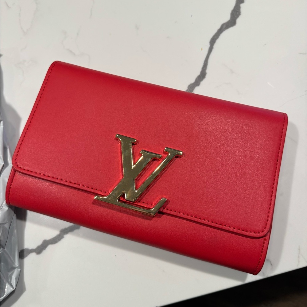 Louis Vuitton Red Clutch with Gold Hardware